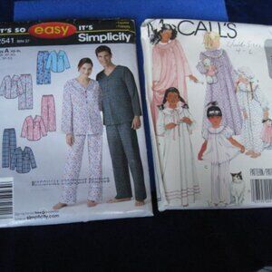 It's Sew Easy Its Simplicity Pattern & McCalls Patterns Pajamas